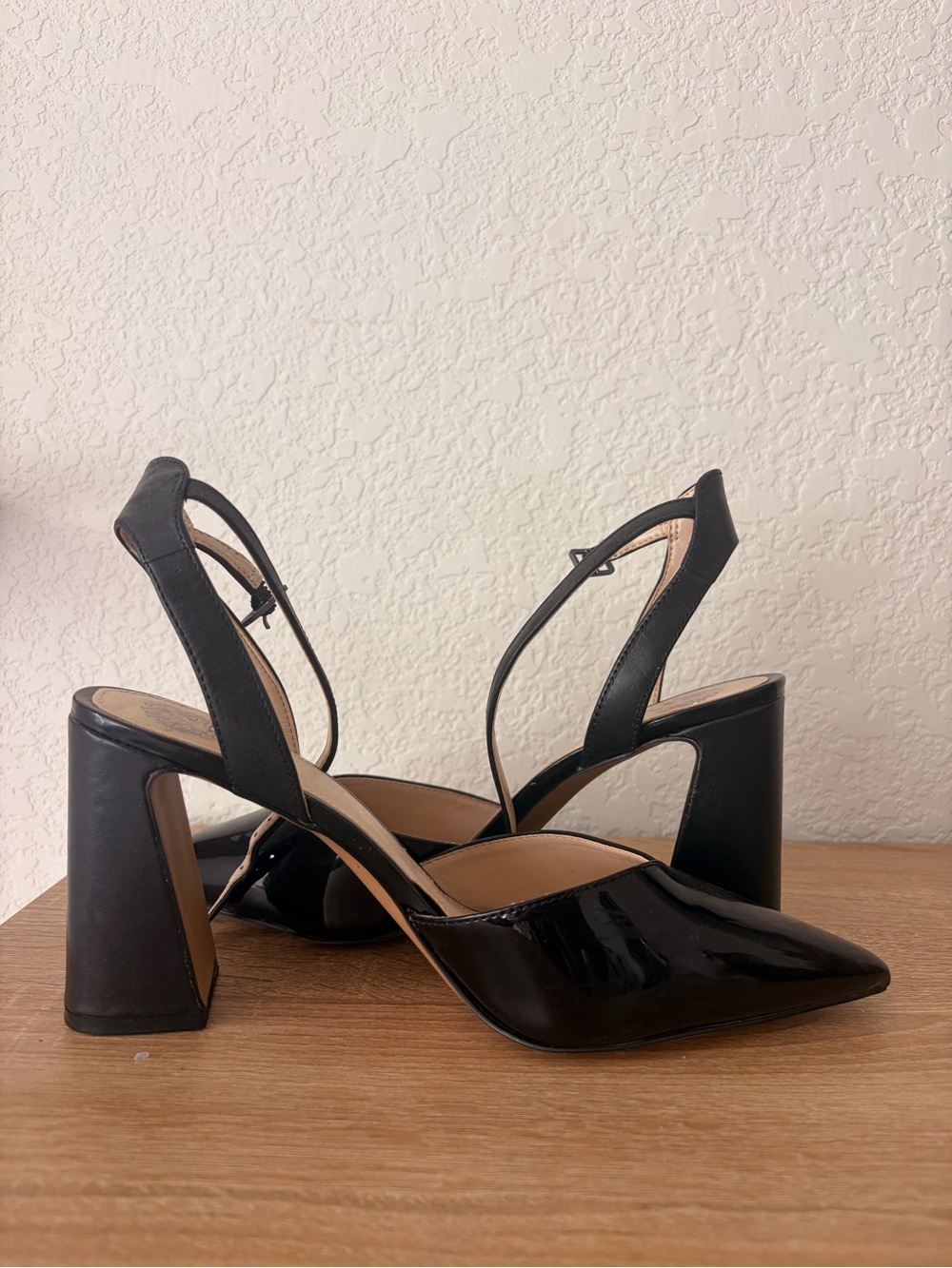 Vince Camuto Classic Black Pointed Block Heel Slingback Pumps
